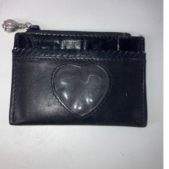 BRIGHTON SMALL BLACK LEATHER CARD WALLET WITH HEART WINDOW - Picture 1 of 9